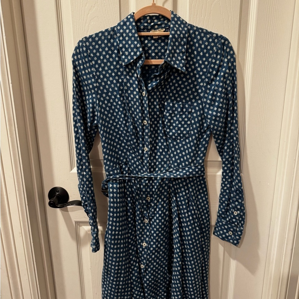 HOLDING HORSES Blue Printed Shirt Dress with Tie Belt